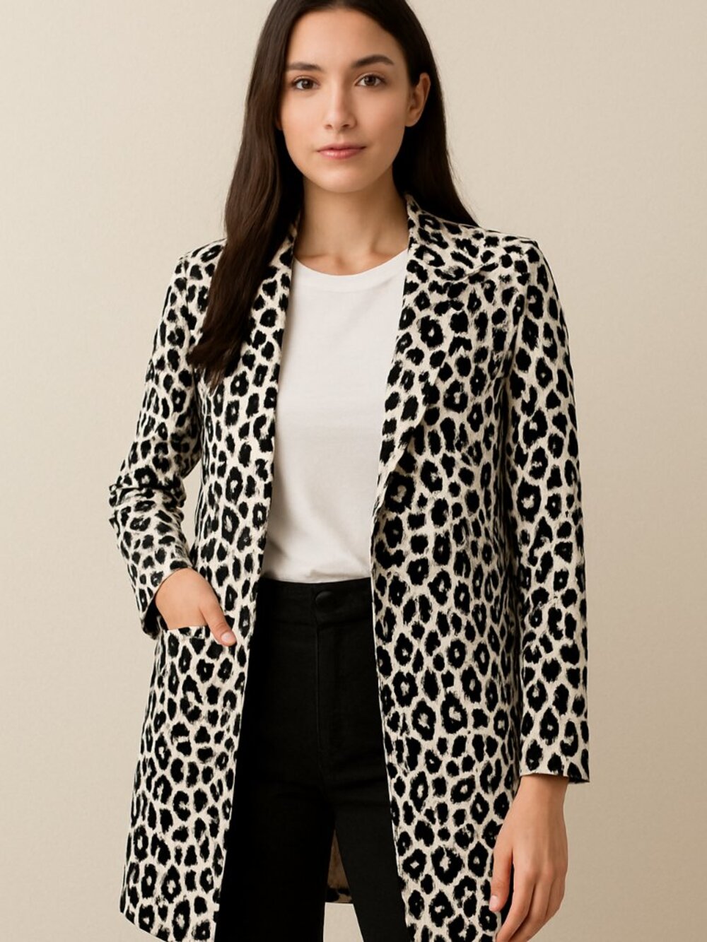 Cato Black & White Leopard Print Trench Coat